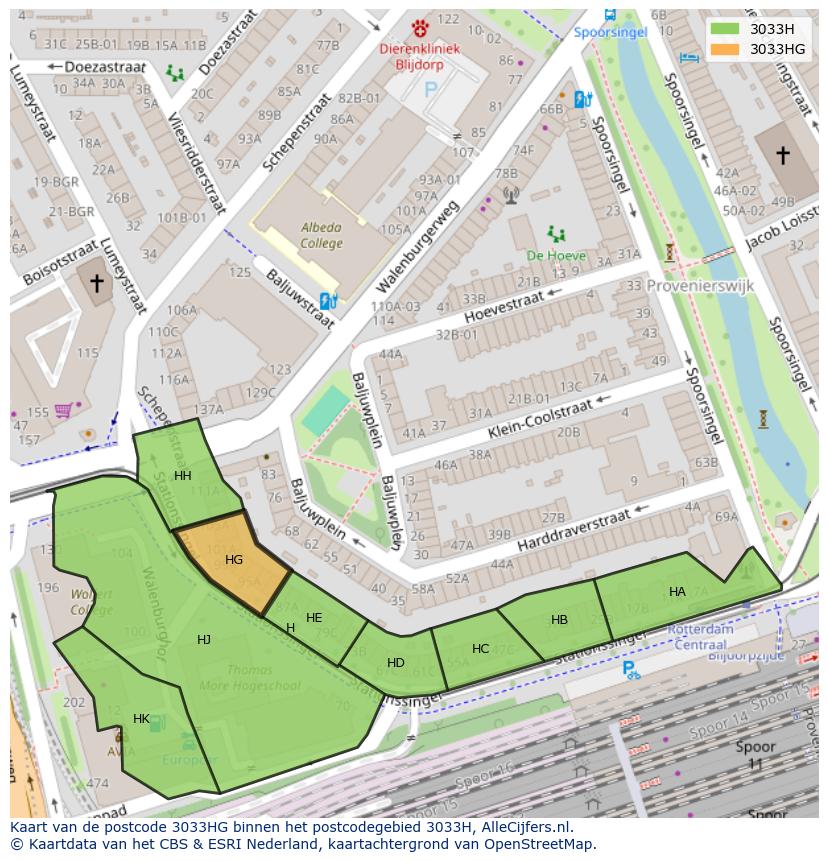Afbeelding van het postcodegebied 3033 HG op de kaart.