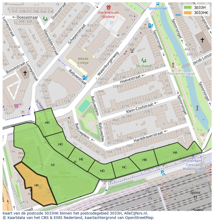 Afbeelding van het postcodegebied 3033 HK op de kaart.