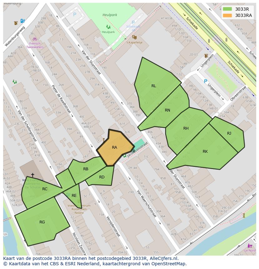 Afbeelding van het postcodegebied 3033 RA op de kaart.