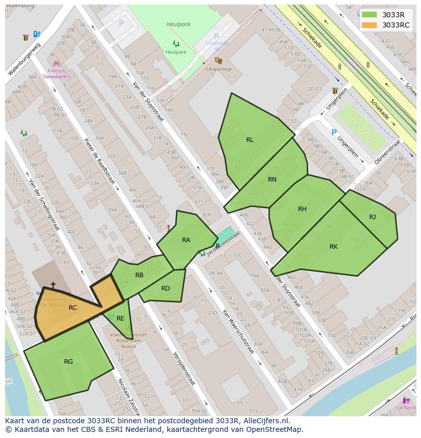 Afbeelding van het postcodegebied 3033 RC op de kaart.