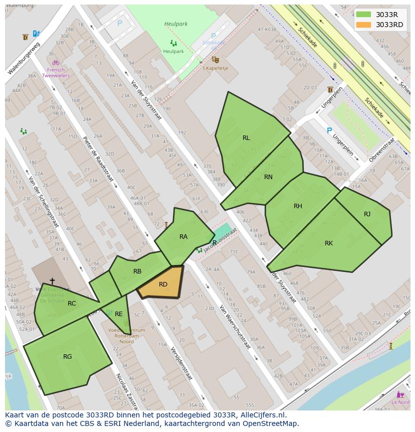 Afbeelding van het postcodegebied 3033 RD op de kaart.