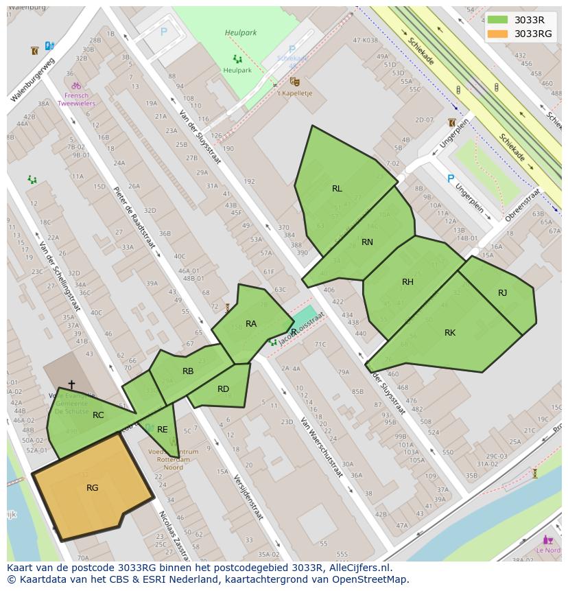 Afbeelding van het postcodegebied 3033 RG op de kaart.