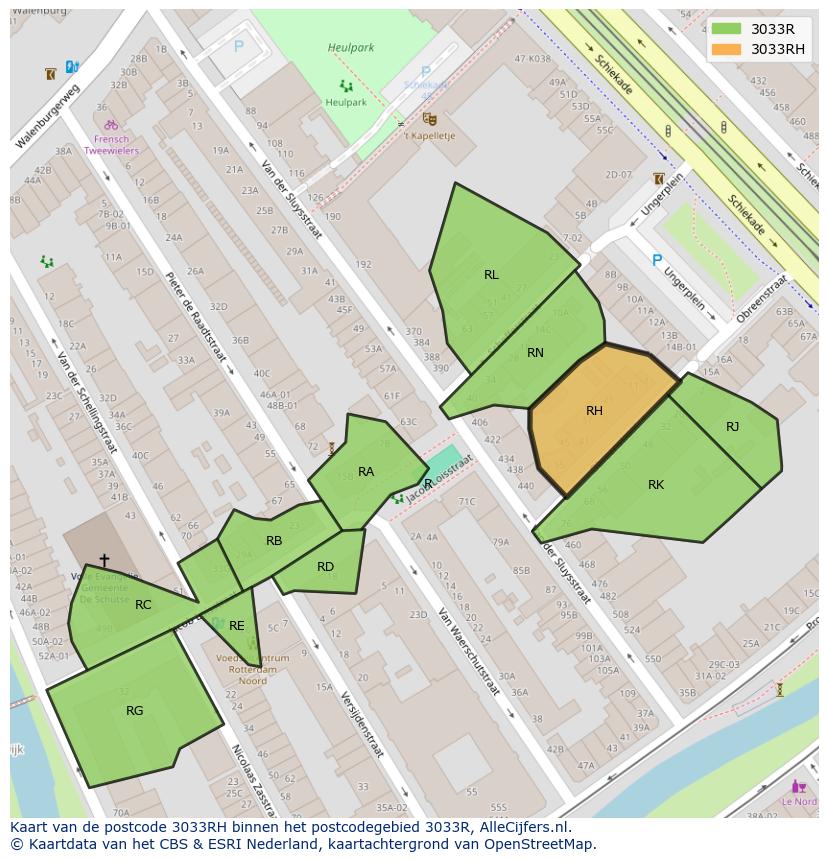 Afbeelding van het postcodegebied 3033 RH op de kaart.
