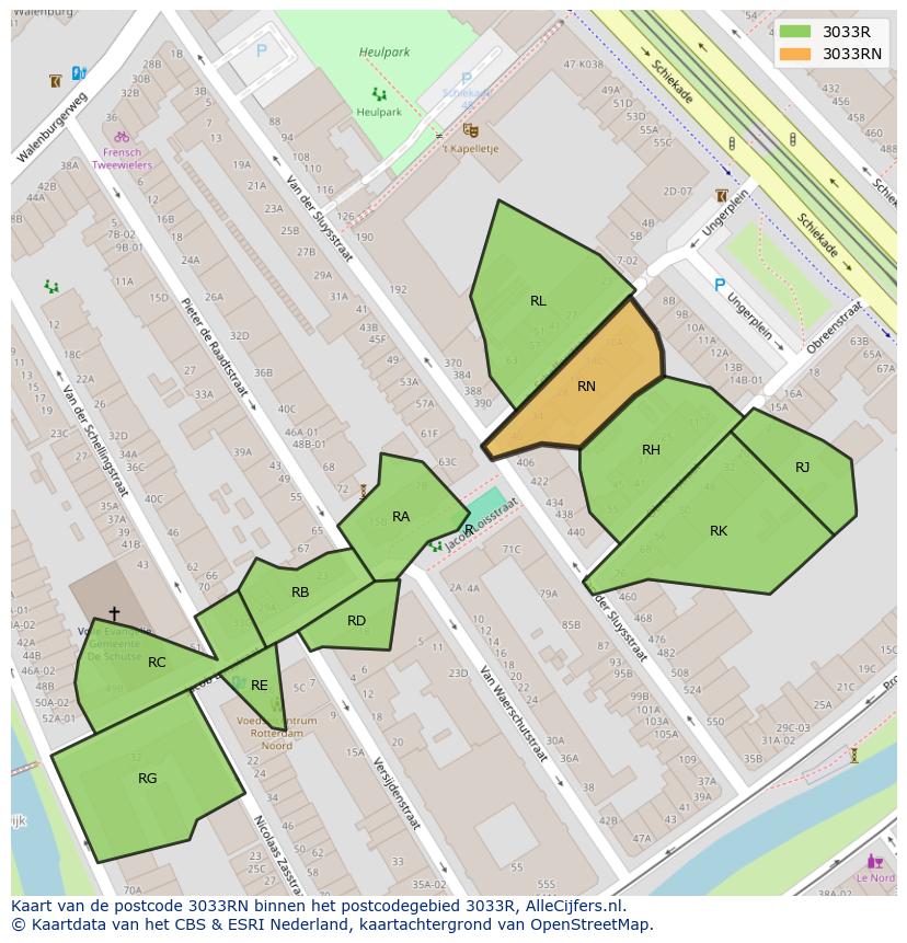 Afbeelding van het postcodegebied 3033 RN op de kaart.