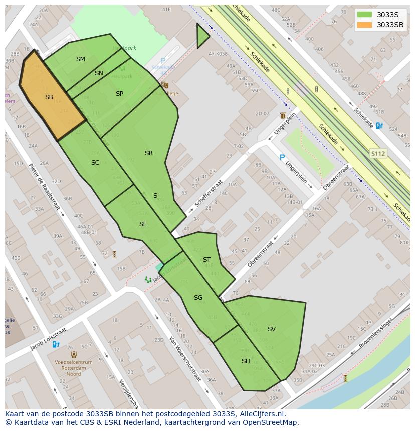 Afbeelding van het postcodegebied 3033 SB op de kaart.