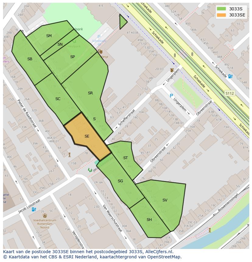 Afbeelding van het postcodegebied 3033 SE op de kaart.