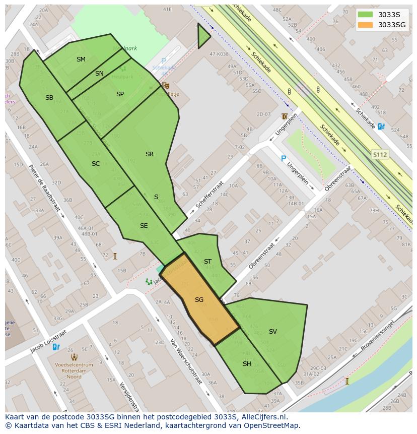 Afbeelding van het postcodegebied 3033 SG op de kaart.