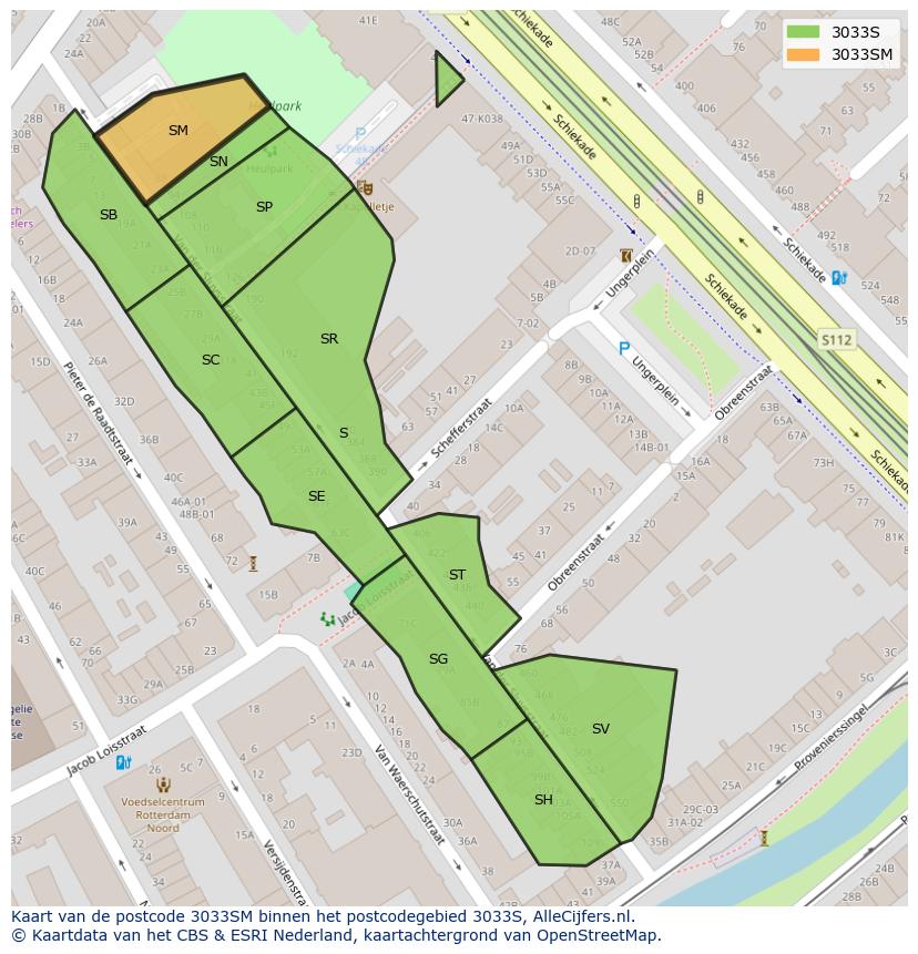 Afbeelding van het postcodegebied 3033 SM op de kaart.