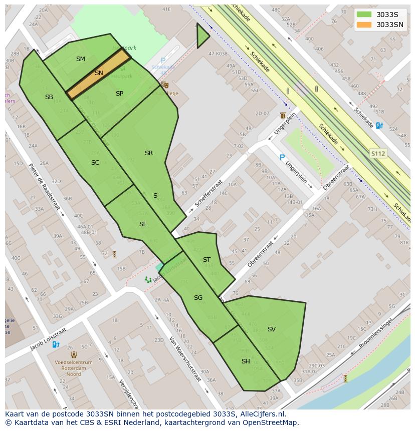 Afbeelding van het postcodegebied 3033 SN op de kaart.
