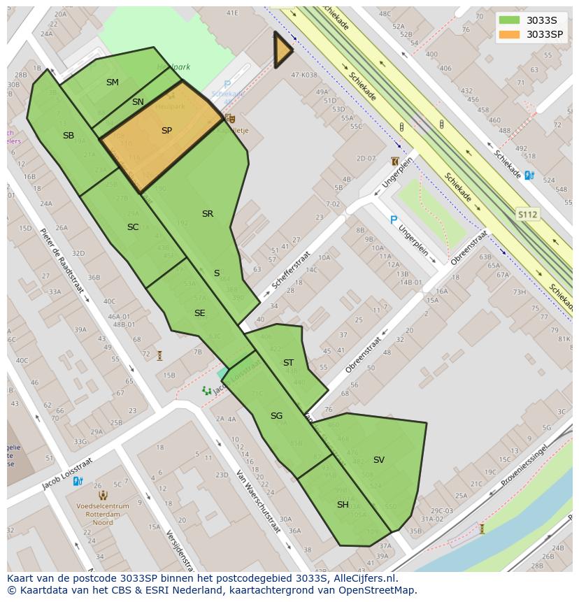 Afbeelding van het postcodegebied 3033 SP op de kaart.