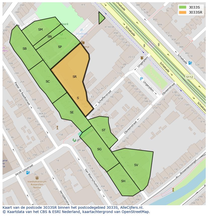 Afbeelding van het postcodegebied 3033 SR op de kaart.