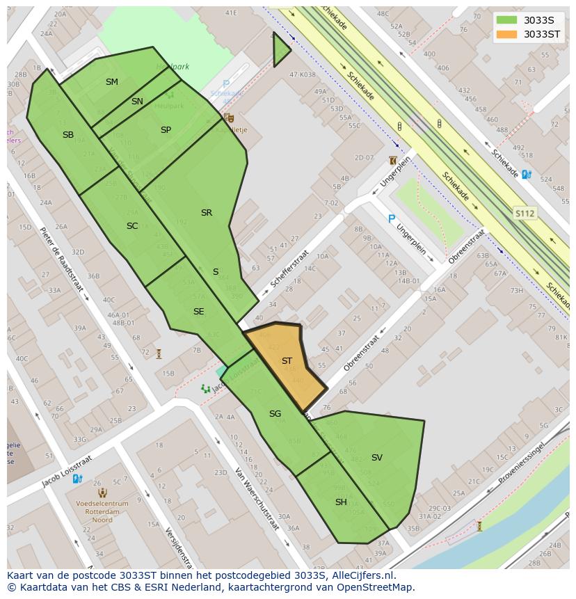 Afbeelding van het postcodegebied 3033 ST op de kaart.