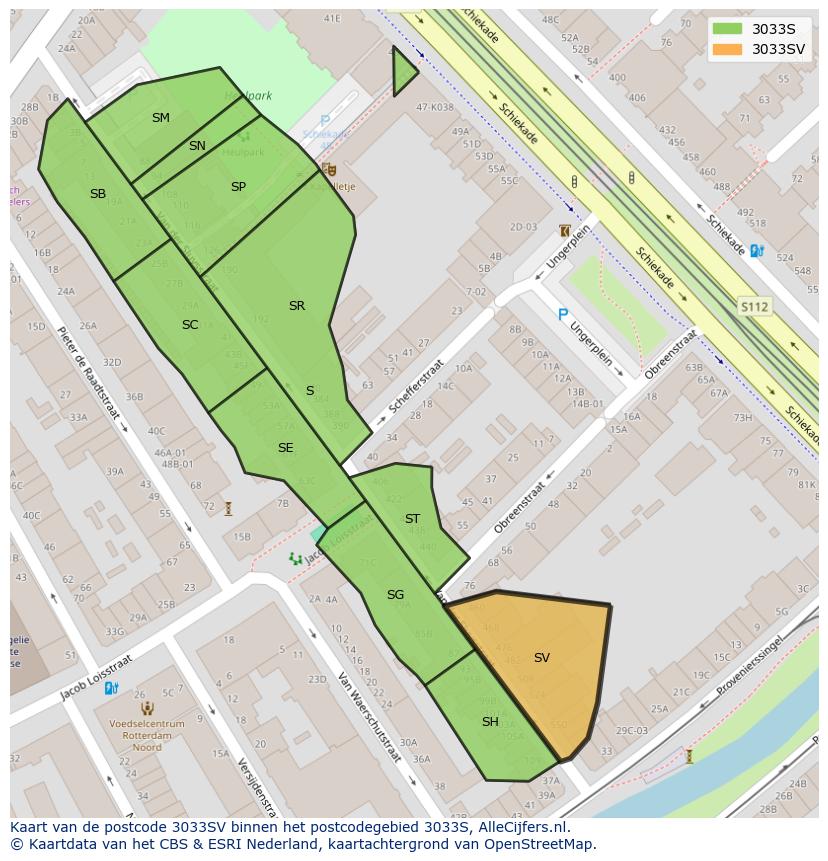 Afbeelding van het postcodegebied 3033 SV op de kaart.