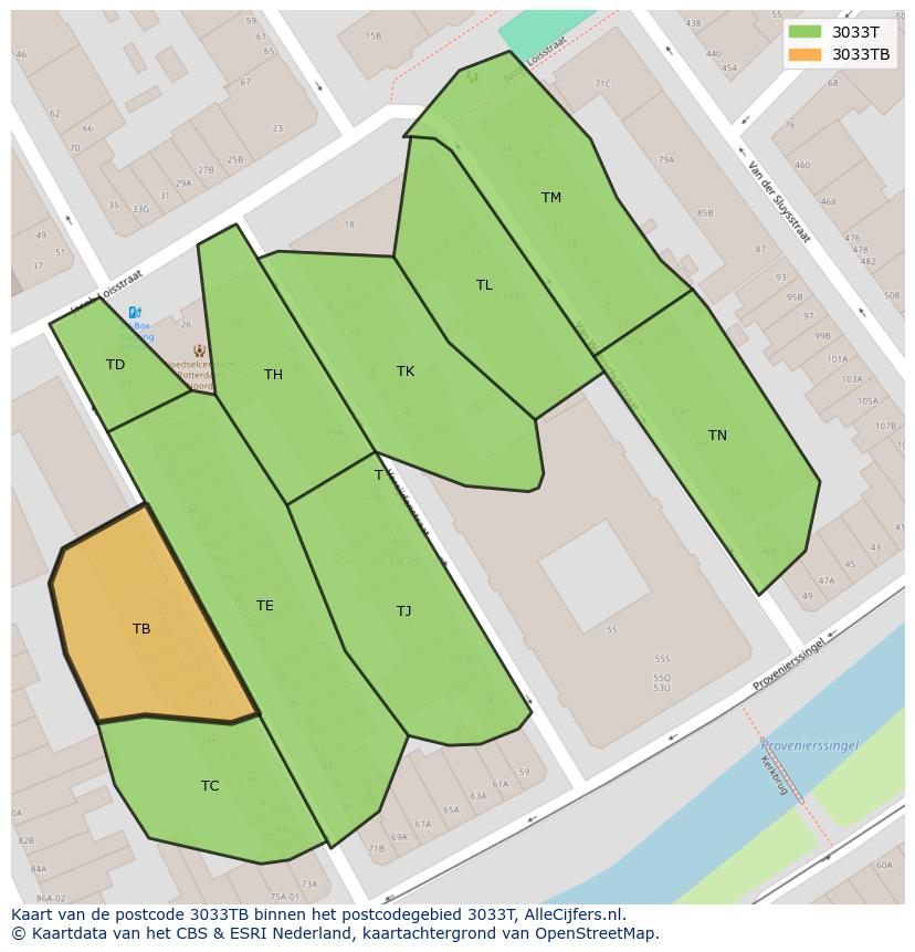 Afbeelding van het postcodegebied 3033 TB op de kaart.