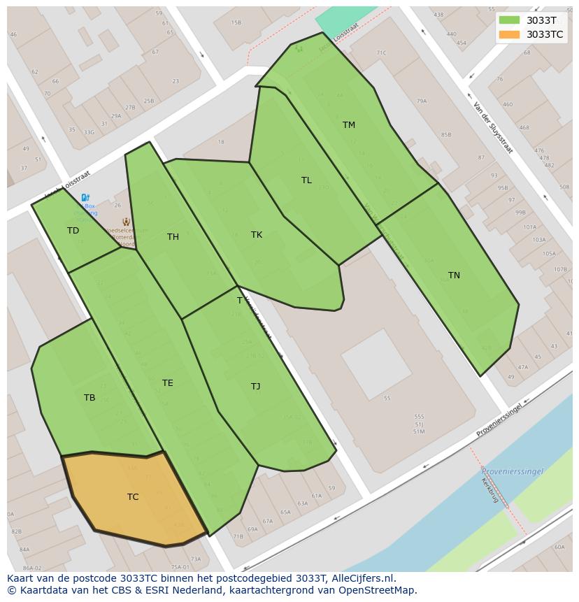Afbeelding van het postcodegebied 3033 TC op de kaart.