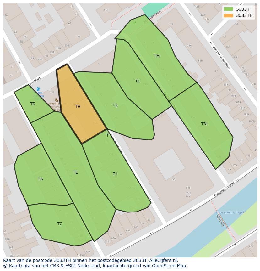 Afbeelding van het postcodegebied 3033 TH op de kaart.
