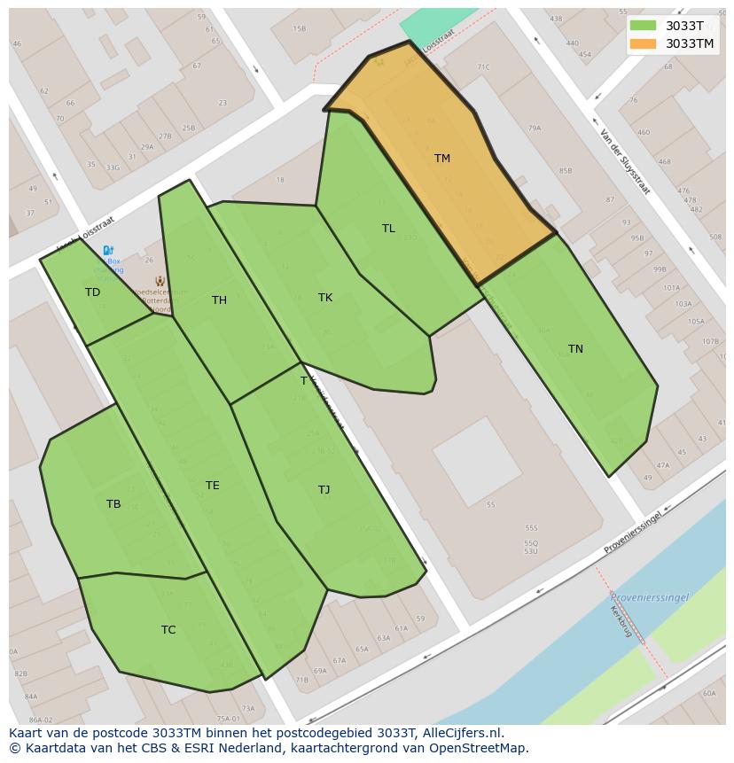 Afbeelding van het postcodegebied 3033 TM op de kaart.
