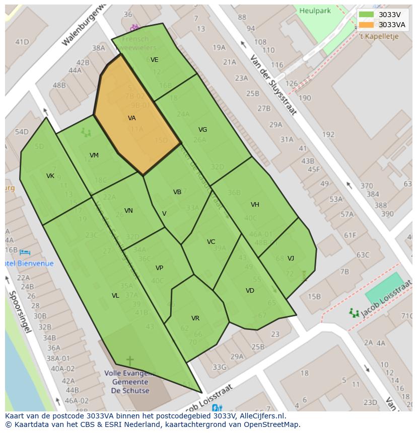 Afbeelding van het postcodegebied 3033 VA op de kaart.