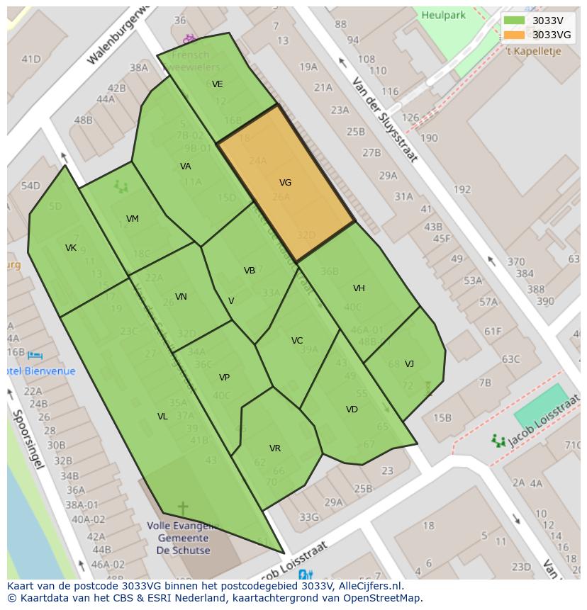 Afbeelding van het postcodegebied 3033 VG op de kaart.