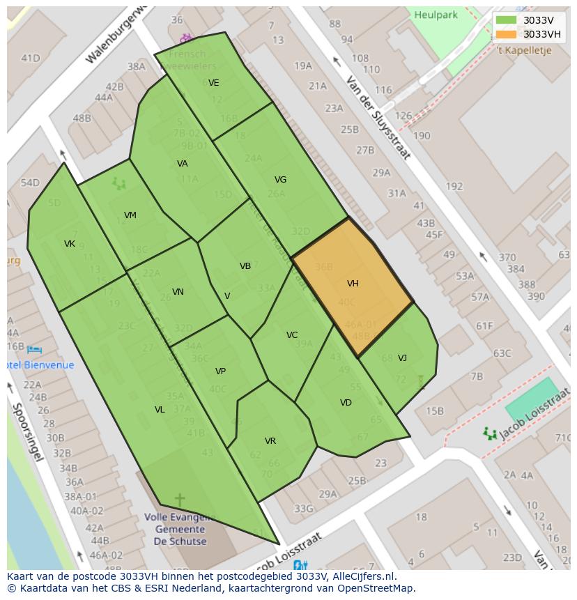 Afbeelding van het postcodegebied 3033 VH op de kaart.