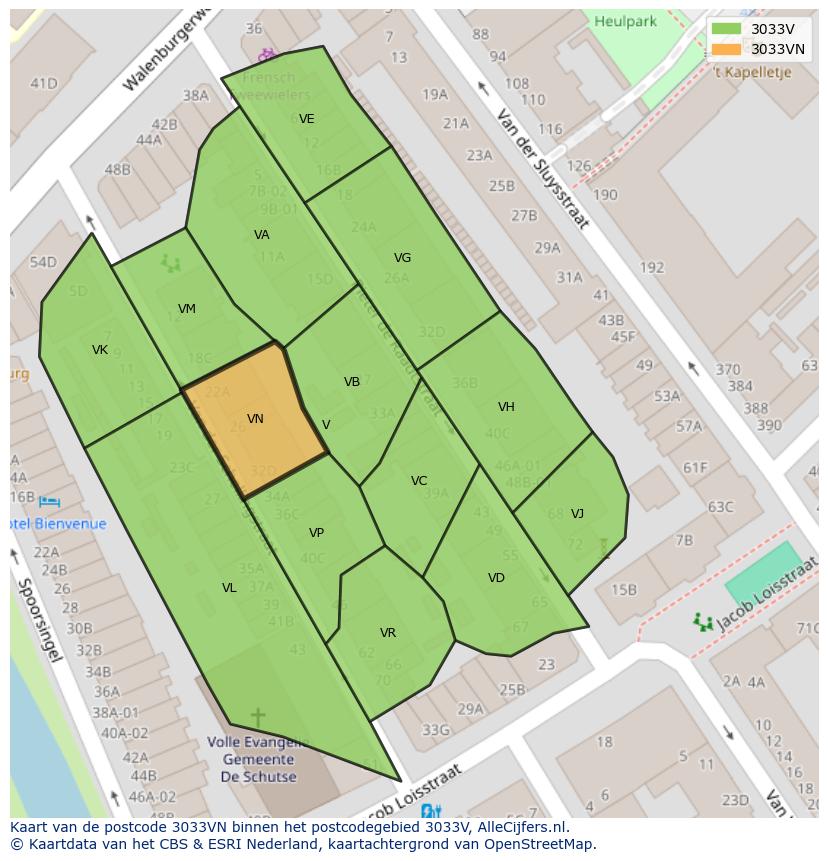 Afbeelding van het postcodegebied 3033 VN op de kaart.