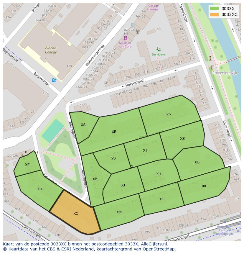 Afbeelding van het postcodegebied 3033 XC op de kaart.