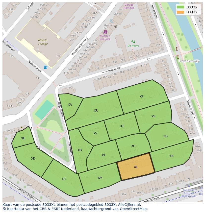 Afbeelding van het postcodegebied 3033 XL op de kaart.