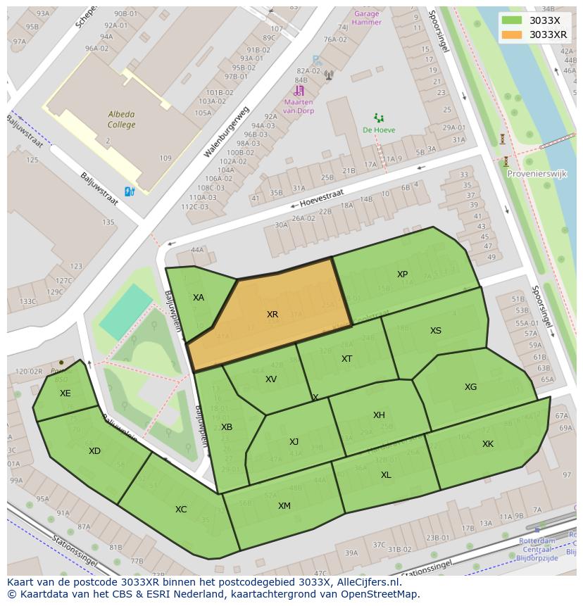Afbeelding van het postcodegebied 3033 XR op de kaart.