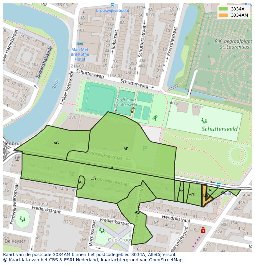Afbeelding van het postcodegebied 3034 AM op de kaart.