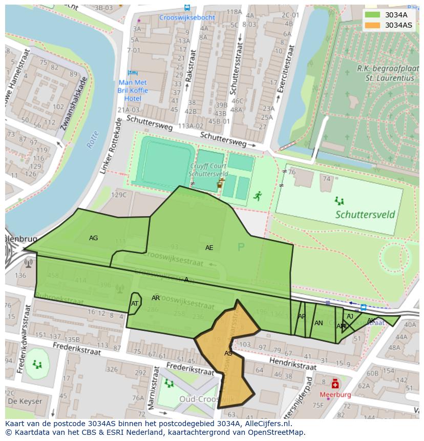 Afbeelding van het postcodegebied 3034 AS op de kaart.