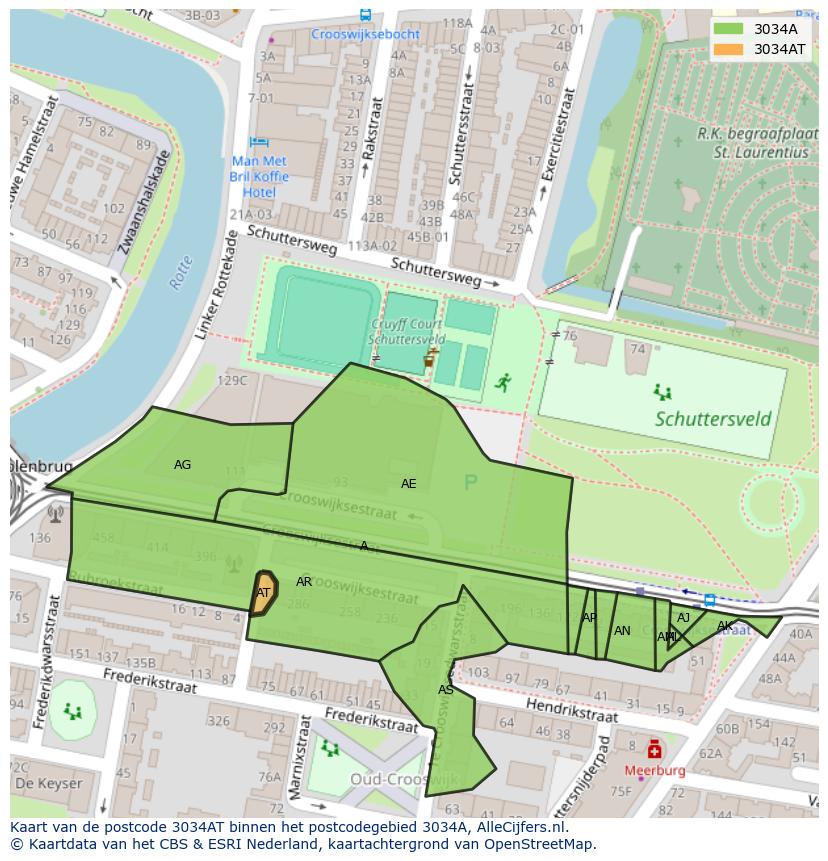 Afbeelding van het postcodegebied 3034 AT op de kaart.