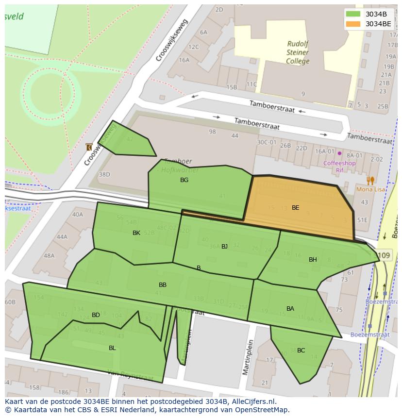 Afbeelding van het postcodegebied 3034 BE op de kaart.