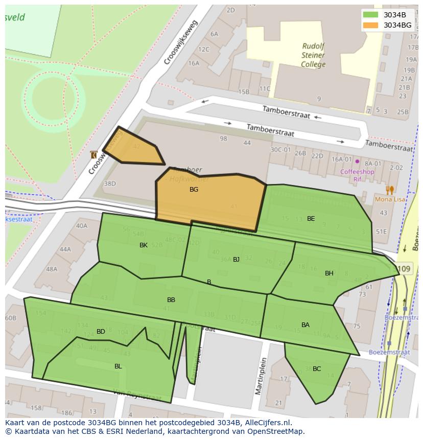Afbeelding van het postcodegebied 3034 BG op de kaart.