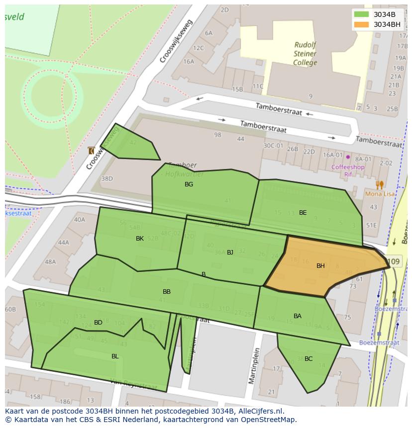 Afbeelding van het postcodegebied 3034 BH op de kaart.