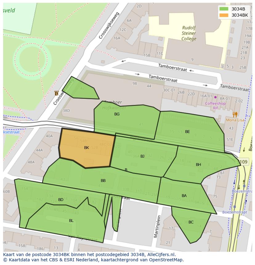 Afbeelding van het postcodegebied 3034 BK op de kaart.