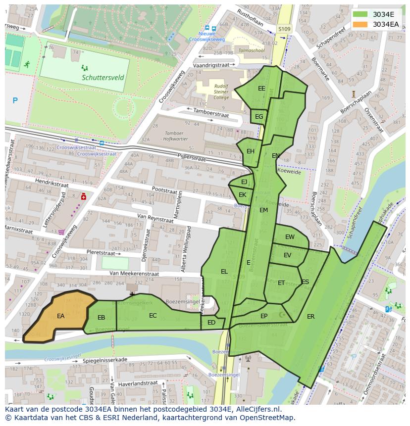 Afbeelding van het postcodegebied 3034 EA op de kaart.