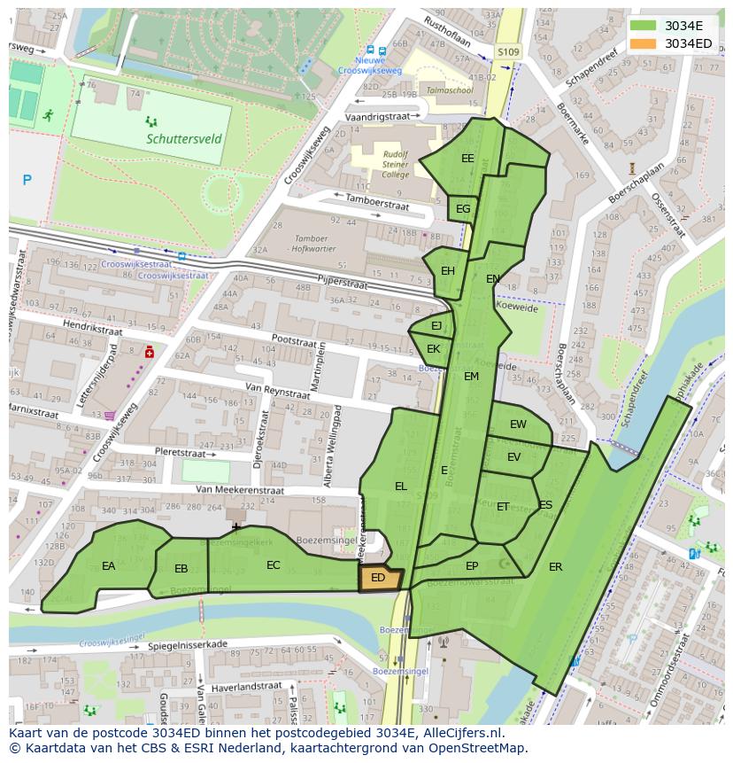 Afbeelding van het postcodegebied 3034 ED op de kaart.