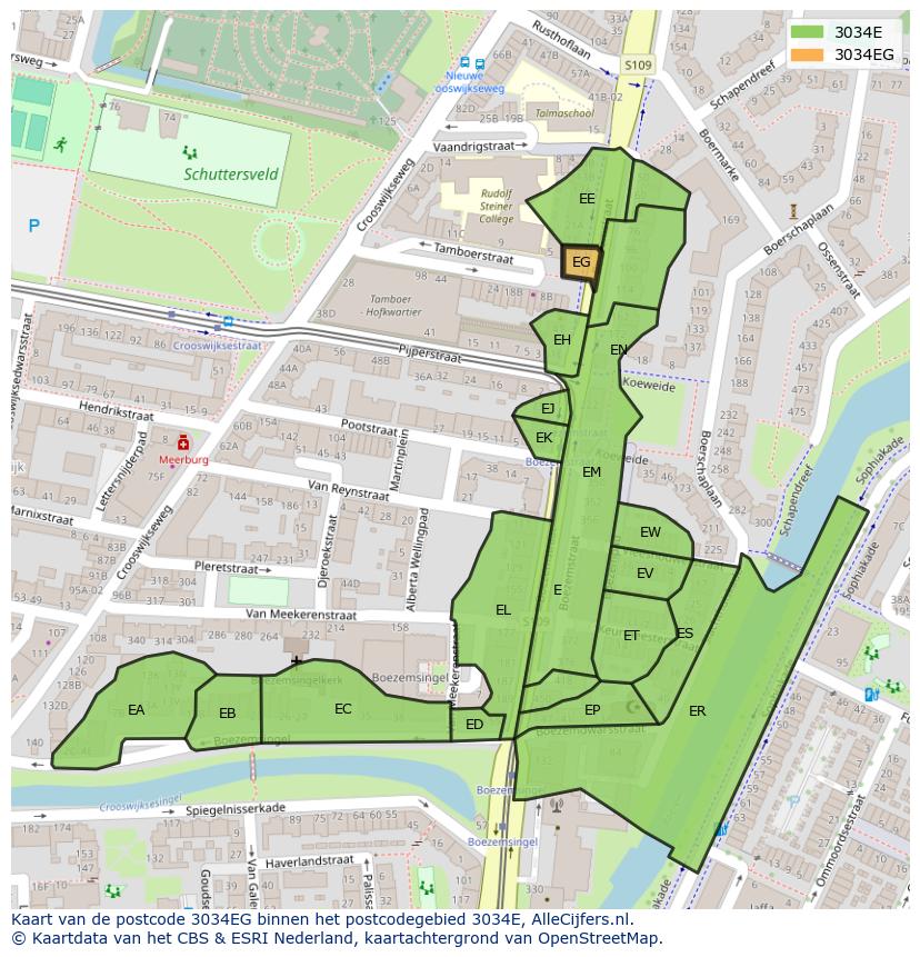 Afbeelding van het postcodegebied 3034 EG op de kaart.