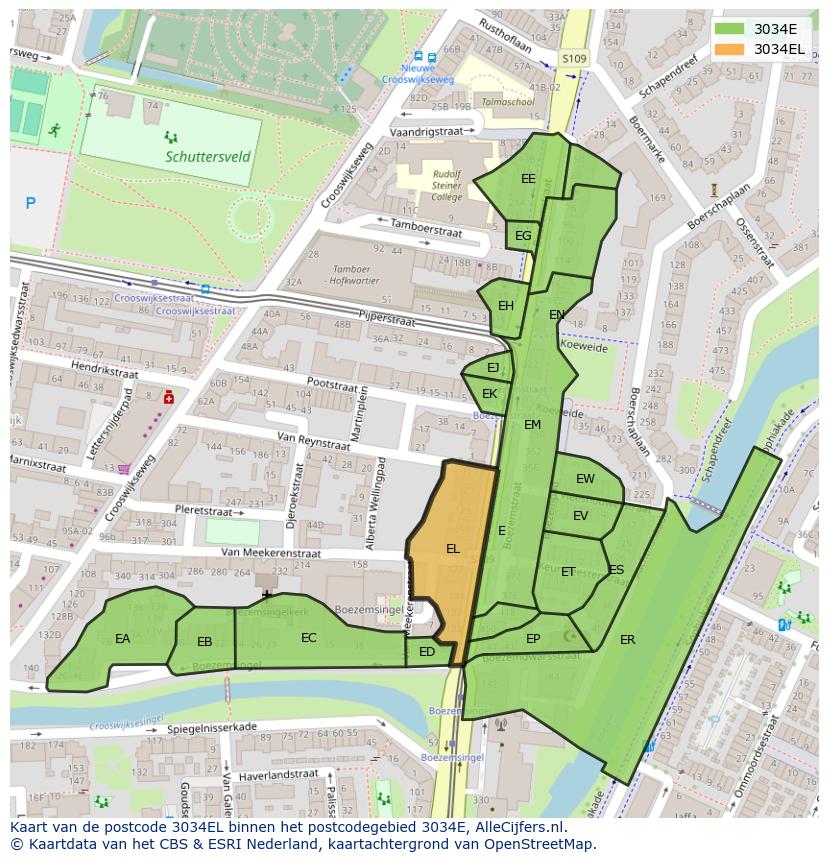 Afbeelding van het postcodegebied 3034 EL op de kaart.