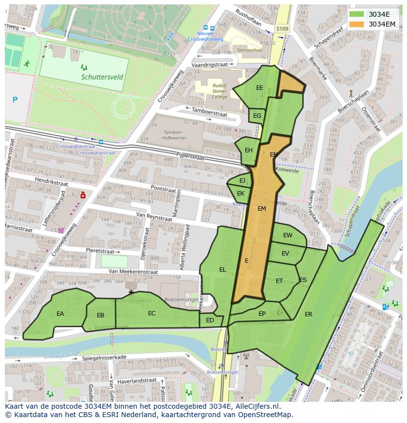Afbeelding van het postcodegebied 3034 EM op de kaart.