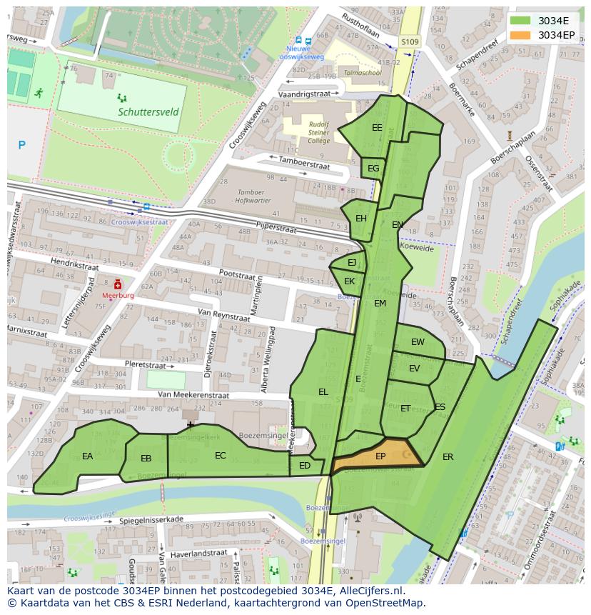 Afbeelding van het postcodegebied 3034 EP op de kaart.