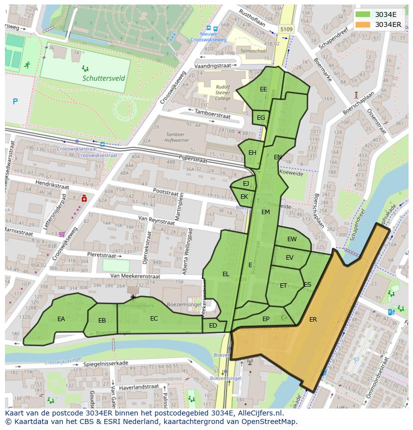 Afbeelding van het postcodegebied 3034 ER op de kaart.