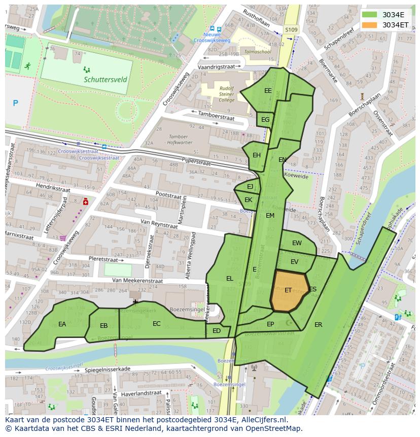 Afbeelding van het postcodegebied 3034 ET op de kaart.