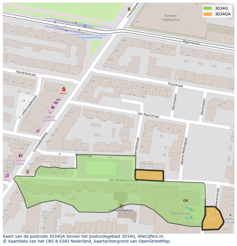 Afbeelding van het postcodegebied 3034 GA op de kaart.