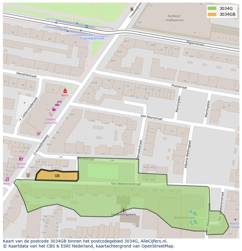 Afbeelding van het postcodegebied 3034 GB op de kaart.