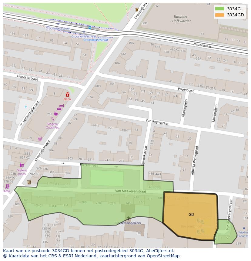Afbeelding van het postcodegebied 3034 GD op de kaart.