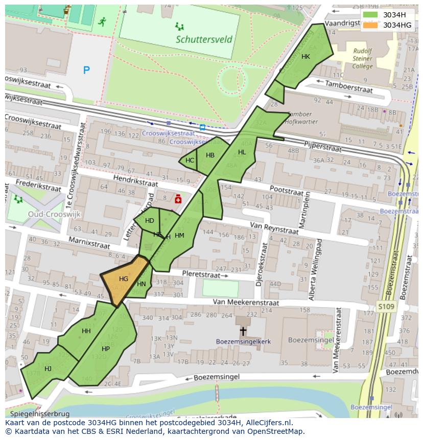 Afbeelding van het postcodegebied 3034 HG op de kaart.