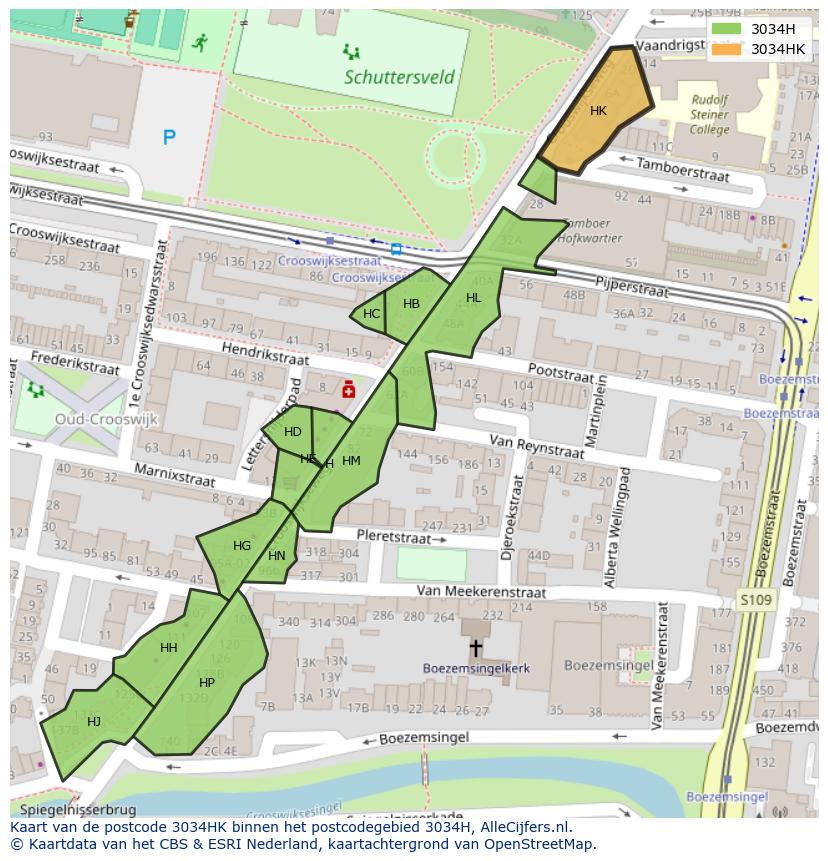 Afbeelding van het postcodegebied 3034 HK op de kaart.