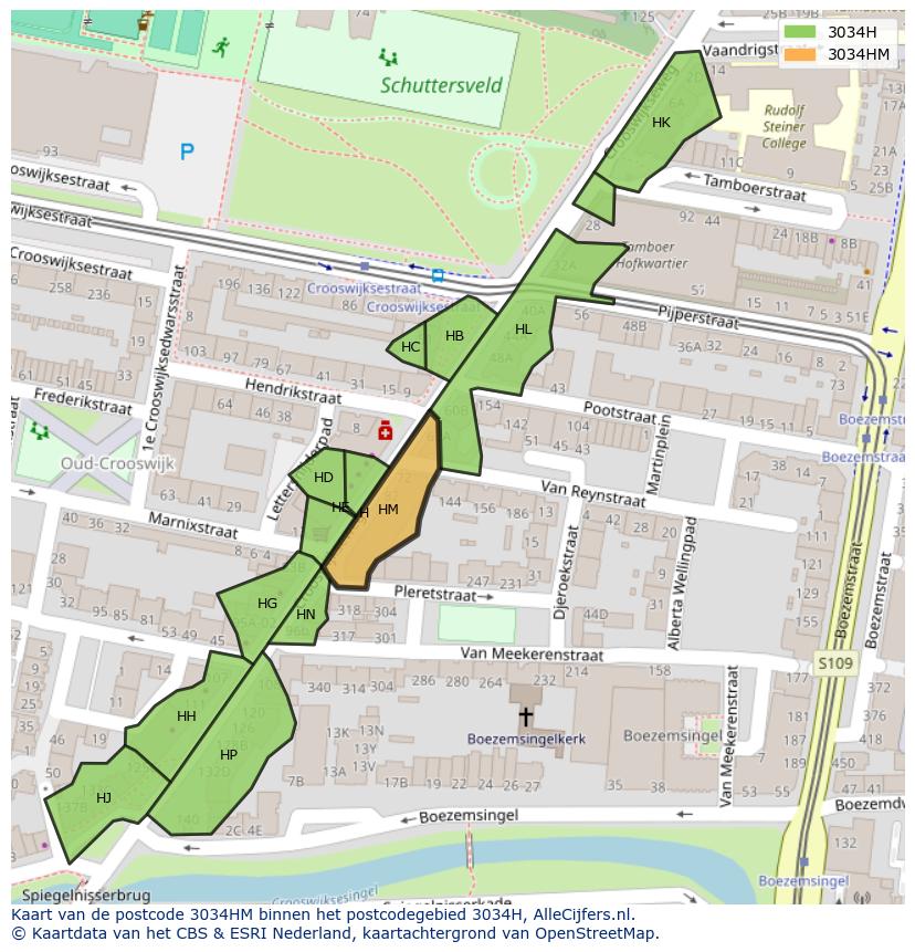 Afbeelding van het postcodegebied 3034 HM op de kaart.