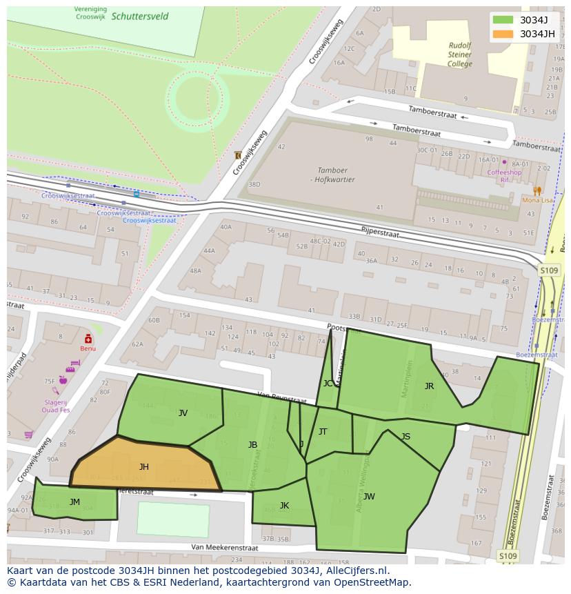 Afbeelding van het postcodegebied 3034 JH op de kaart.
